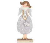 Hölzerner Engel in einem grauen Kleid 16 cm, stehend