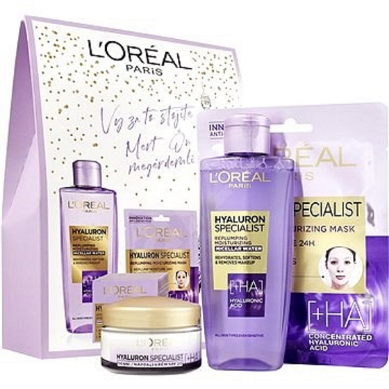 Loreal Paris Hyaluron Specialist Tagescreme 50 ml + Mizellenwasser 200 ml + Textil-Gesichtsmaske 30 g, Kosmetikset