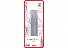 Uni Pin Graceful Grey Zeichenstift-Set mit Spezialtinte 0,1/0,5 mm/Pinsel Hellgrau 3 Stück