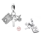 Sterling Silber 925 Religiöse Charms, Erstkommunion, Taufe - Bibel mit Gott sind alle Dinge möglich, 3in1 Anhänger Armband