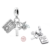 Sterling Silber 925 Religiöse Charms, Erstkommunion, Taufe - Bibel mit Gott sind alle Dinge möglich, 3in1 Anhänger Armband