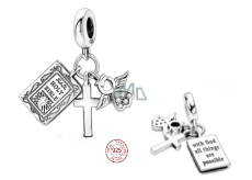 Sterling Silber 925 Religiöse Charms, Erstkommunion, Taufe - Bibel mit Gott sind alle Dinge möglich, 3in1 Anhänger Armband
