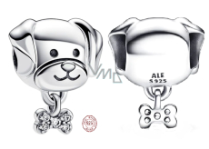 Charms Sterling Silber 925 Hund mit Knochen, Perle am Armband Haustier