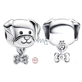 Charms Sterling Silber 925 Hund mit Knochen, Perle am Armband Haustier