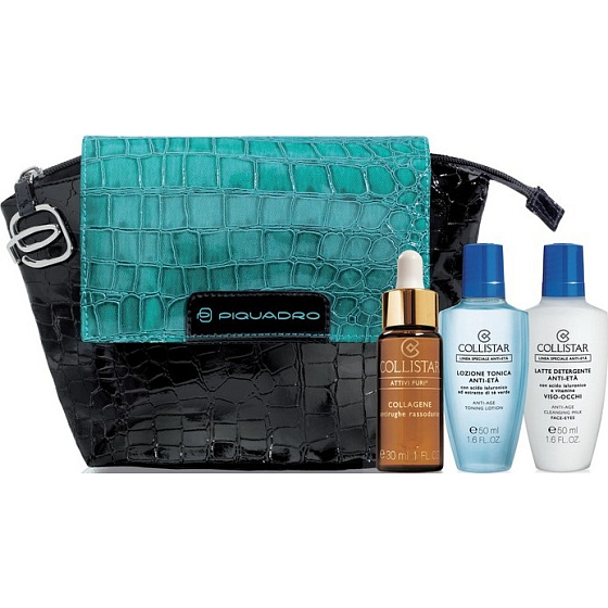 Collistar Attivi Puri Hautserum 30 ml + Verjüngender Toner 50 ml + Verjüngende Reinigungsmilch 50 ml + Beutel, Kosmetikset