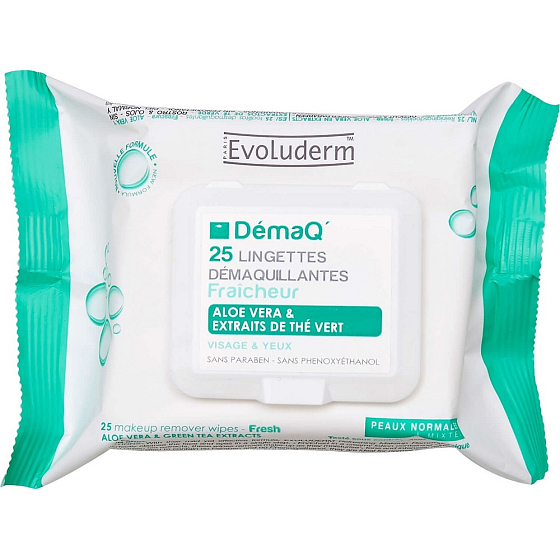 Evoluderm Remover Tücher Makeup Remover Feuchttücher für Augen und Nacken für normale und Mischhaut 25 Stück