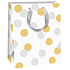 Ditipo Geschenk Papiertüte 18 x 10 x 22,7 cm weiße, gelbe und graue Tupfen QC Glitter
