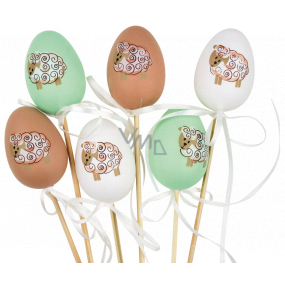 Ei mit Schafplastikaussparung 6 cm + Spieße in verschiedenen Farben 1 Stück