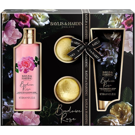 Baylis & Harding Boudoire Rose Badeschaum 300 ml + Körper- und Handlotion 200 ml + prickelnder Badeball 2 x 75 g, Kosmetikset für Damen