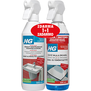 HG Schaumreiniger gegen Kalk, 500 ml + HG Glas- und Spiegereiniger 500 ml gratis