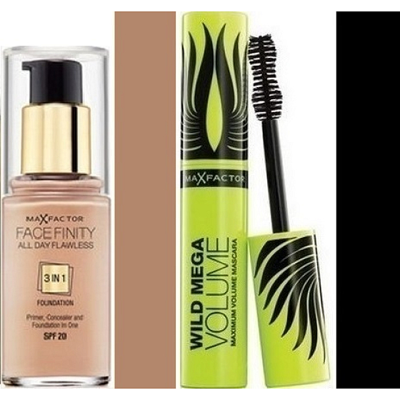 Max Factor Facefinity den ganzen Tag makelloses 3in1 Make-up 80 Bronze 30 ml + Wild Mega Volume Mascara schwarz 11 ml