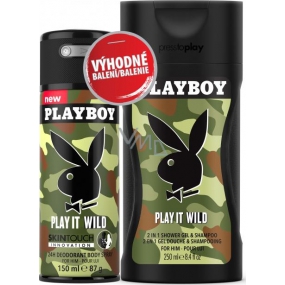 Playboy Play It Wild for Him SkinTouch Deospray für Männer 150 ml + 2in1 Duschgel und Shampoo 250 ml, Duopack
