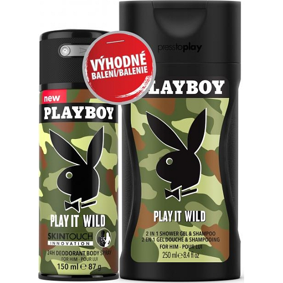 Playboy Play It Wild for Him SkinTouch Deospray für Männer 150 ml + 2in1 Duschgel und Shampoo 250 ml, Duopack