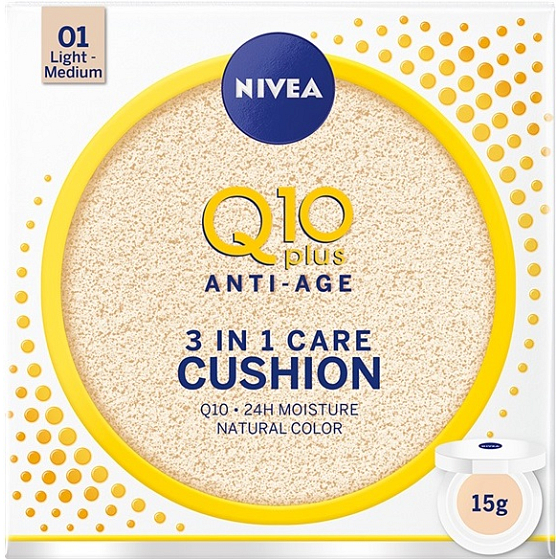 Nivea Q10 Plus Anti-Age-Kissen 3 in 1 pflegende Tonisierungscreme in einem Schwamm 01 Light Medium 15 g