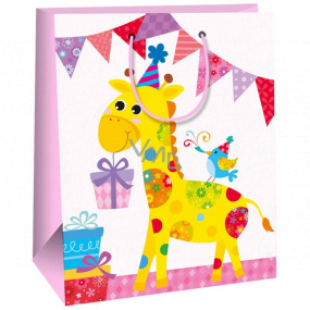 Ditipo Geschenk Papiertüte 26,4 x 13,6 x 32,7 c pink, Giraffe AB