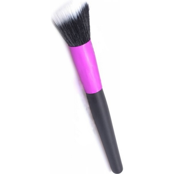 Kosmetikpinsel mit synthetischen Borsten für Puder schwarz-weißes Haar schwarz-rosa Griff 19 cm 30450