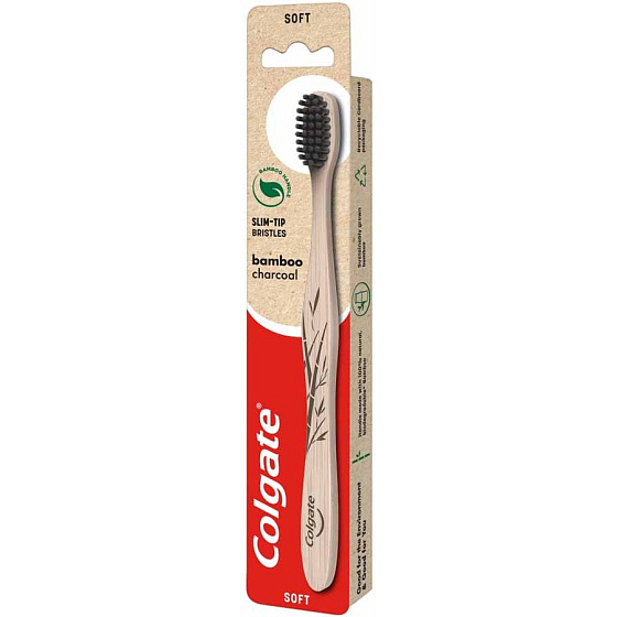 Colgate Bamboo Charcoal Zahnbürste weich, hergestellt aus 100% natürlichem, biologisch abbaubarem Bambus