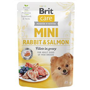 Brit Care Mini Rabbit & Lachsfilets in Soße komplettes Super-Premium-Futter für erwachsene Hunde kleiner Rassen Beutel 85 g
