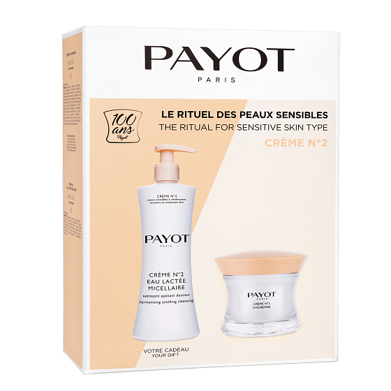 Payot Creme Nr. 2 Eau Lactée Micellaire Make-up Entferner für empfindliche Haut 400 ml + Créme Nr. 2 Cachemire reichhaltige Creme für empfindliche Haut 50 ml, Geschenkset 2020
