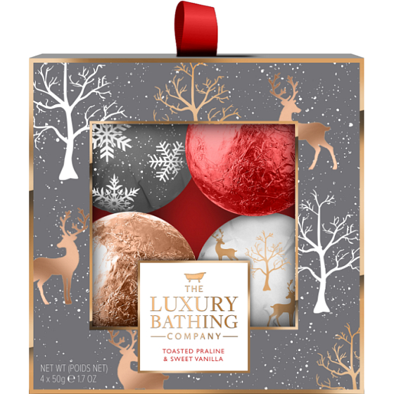 Grace Cole Toasted Praline & Sweet Vanilla prickelnder Badeball 4 x 50 g, Kosmetikset für Damen