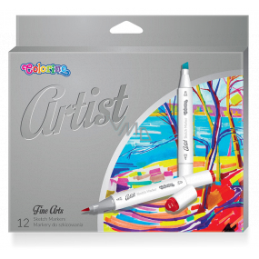 Colorino Artist Skizzenmarker doppelseitig, Pinsel- und Schneidspitze 12 satte Farben
