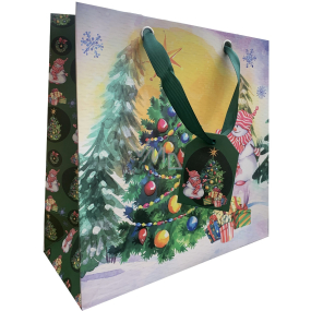 Nekupto Geschenkpapier Tasche Luxus 23 x 23 cm Weihnachten Schneemann mit Baum