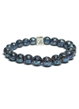 Lava blau überzogen mit königlichem Mantra Om, Armband elastischer Naturstein, Kugel 8 mm / 16-17 cm, geboren aus den vier Elementen