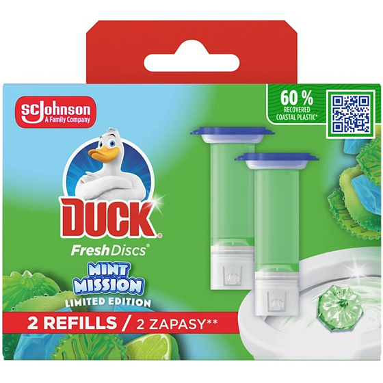 Duck Fresh Discs Mint Mission WC Block mit Minze- und Limetten-Duft Nachfüllung 2x36 ml