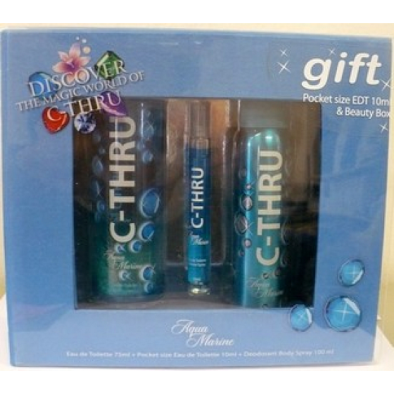C-Thru Aquamarin Eau de Toilette 75 ml + Eau de Toilette 10 ml + Deodorant Spray 100 ml + Schmuckschatulle für Frauen Geschenkset