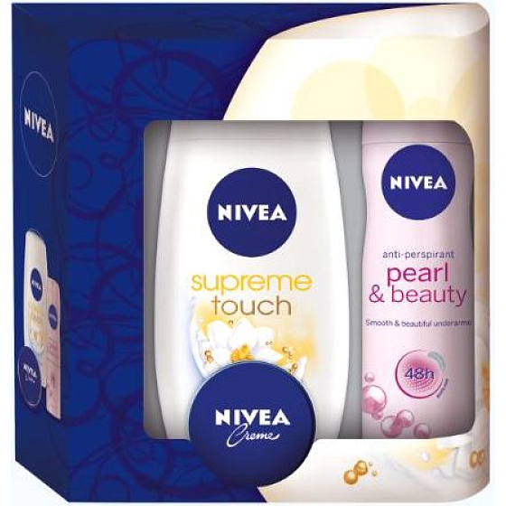 Nivea Pearl Antitranspirant Spray 150 ml + Supreme Touch Duschgel 250 ml + Creme 30 ml Kosmetikset für Frauen