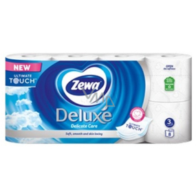 Zewa Deluxe Aqua Tube Delicate Care Toilettenpapier 150 Schnipsel 3lagig 8 Stück, spülbare Rolle