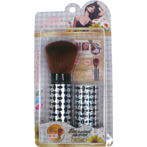 EBM Exmon Kosmetikpinsel mit synthetischen Borsten für Puder silber-schwarz 11,5 cm
