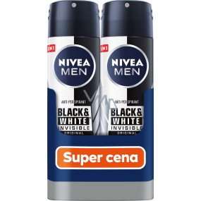 Nivea Men Invisible Black & White Antitranspirant Deodorant Spray 2 x 150 ml, Duopack für Männer