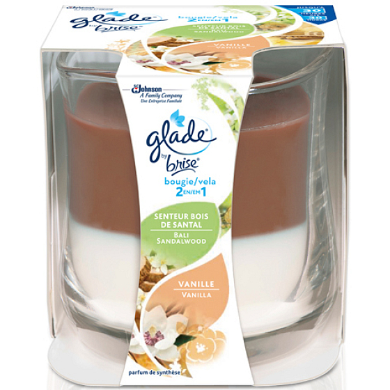 Glade by Brise 2in1 Duftkerze aus Sandelholz und Vanille in Glas, Brenndauer bis zu 30 Stunden 135 g