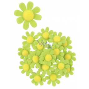 Filzblumen mit grünem Dekorationsaufkleber 3,5 cm in einer Schachtel mit 18 Stück