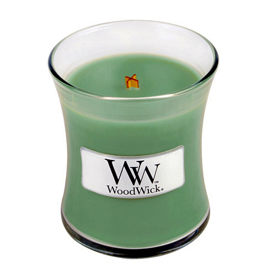 WoodWick White Willow Moss - Duftkerze Willow and Moss mit Holzdocht und Deckelglas klein 85 g