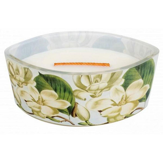 WoodWick Decal Magnolia - Magnolia blüht Duftkerze mit breitem Holzdocht und Deckel Glasboot 453 g