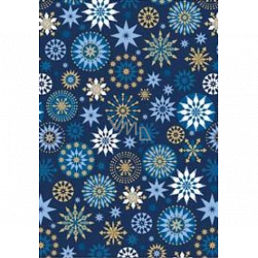 Ditipo Geschenkpapier 70 x 200 cm Weihnachtsblau blau-goldene Schneeflocken