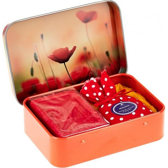 Esprit Provence Lavendel-Toilettenseife 60 g + Lavendelduftbeutel + Dose mit Mohnbild, Kosmetikset für Frauen