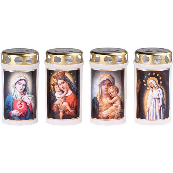 Emocio Friedhofskerze mit Deckel Heiliges Bild Brenndauer 38 Stunden 120 g Motivmix