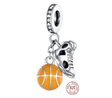 Charme Sterling Silber 925 Basketball Ball und Turnschuh, 2in1 Anhänger am Armband Sport