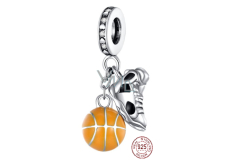 Charme Sterling Silber 925 Basketball Ball und Turnschuh, 2in1 Anhänger am Armband Sport