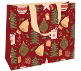 Nekupto Geschenkpapier Tasche mit Prägung 30 x 23 x 12 cm Weihnachtsbäume rot