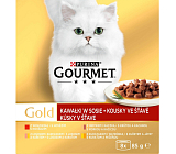 Purina Gourmet Gold für Katzen, Rind, Truthahn mit Ente, Lachs mit Hühnchen, Hühnchen mit Leber, 8x85 g