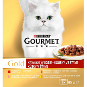 Purina Gourmet Gold für Katzen, Rind, Truthahn mit Ente, Lachs mit Hühnchen, Hühnchen mit Leber, 8x85 g