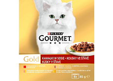 Purina Gourmet Gold für Katzen, Rind, Truthahn mit Ente, Lachs mit Hühnchen, Hühnchen mit Leber, 8x85 g