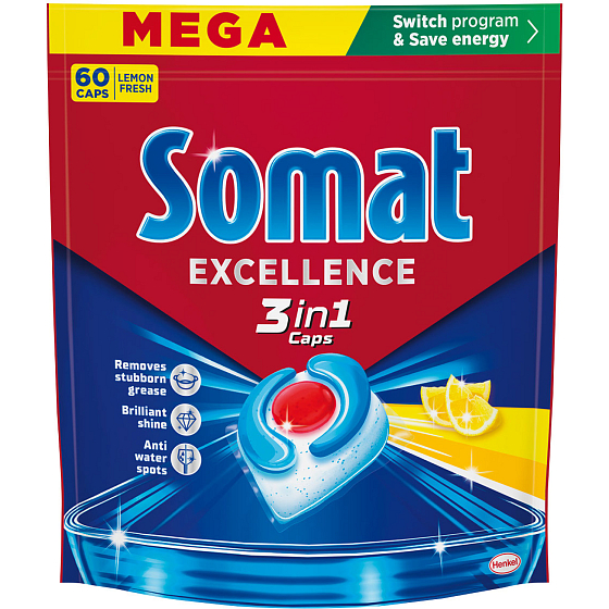 Somat Excellence 3v1 Lemon Geschirrspültabletten, 60 Stk