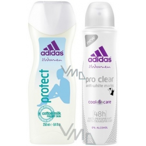 Adidas Protect Duschgel 250 ml + Pro Klares Antitranspirant Deodorant Spray für Frauen 150 ml, Kosmetikset