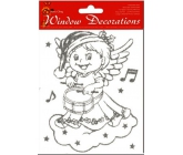 Fensterfolie ohne Leim Engel mit silbernem Glitzer mit einer Trommel 18 x 15 cm