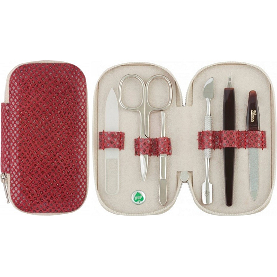 Dup Manicure Marika Leder 6 Stück Rot glänzendes Druckmuster 230401-302